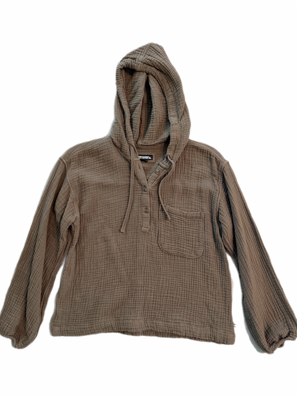 Eddie Bauer Women’s M 100% Cotton Gauze Hooded Pullover Taupe Brown
